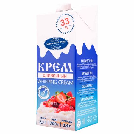 Крем сливочный 33% стерилизованный "Молочный мир" 980 мл