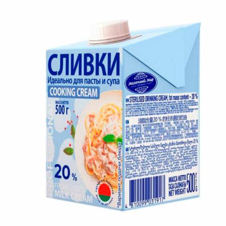 Сливки 20% стерилизованные "Молочный мир" 500 мл